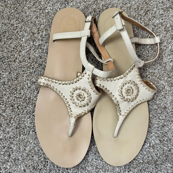 Jack Rogers Maci Sandals Cream Gold Size 8.5 Strapback Flip Flop - Picture 4 of 7